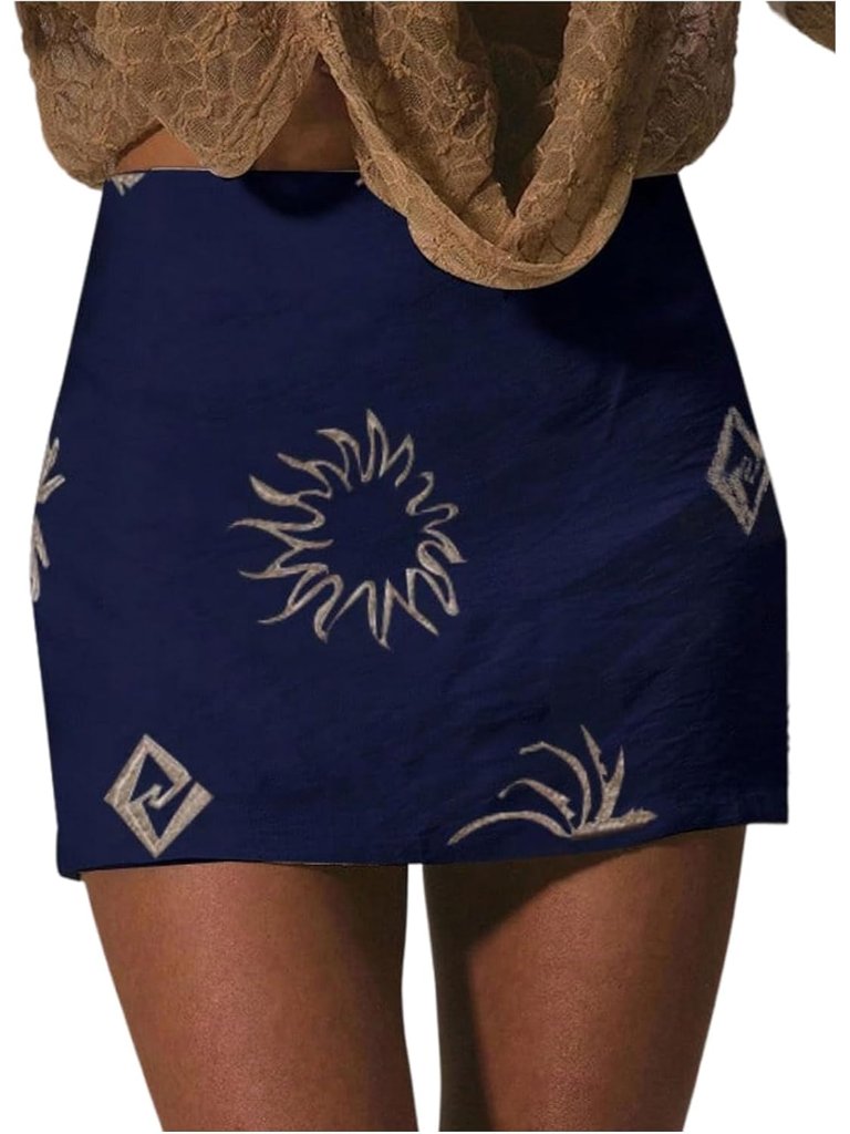 Women's Embroidered Low Rise Skirt Summer Bodycon Mini Beach Vacation Skirts